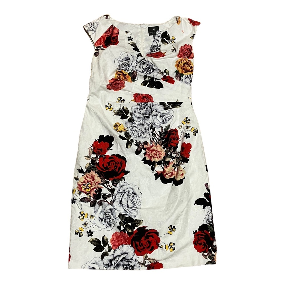 Adrianna Papell Floral Midi Dress Ruched Side Wrap V Neck Size 6 - Picture 4 of 6